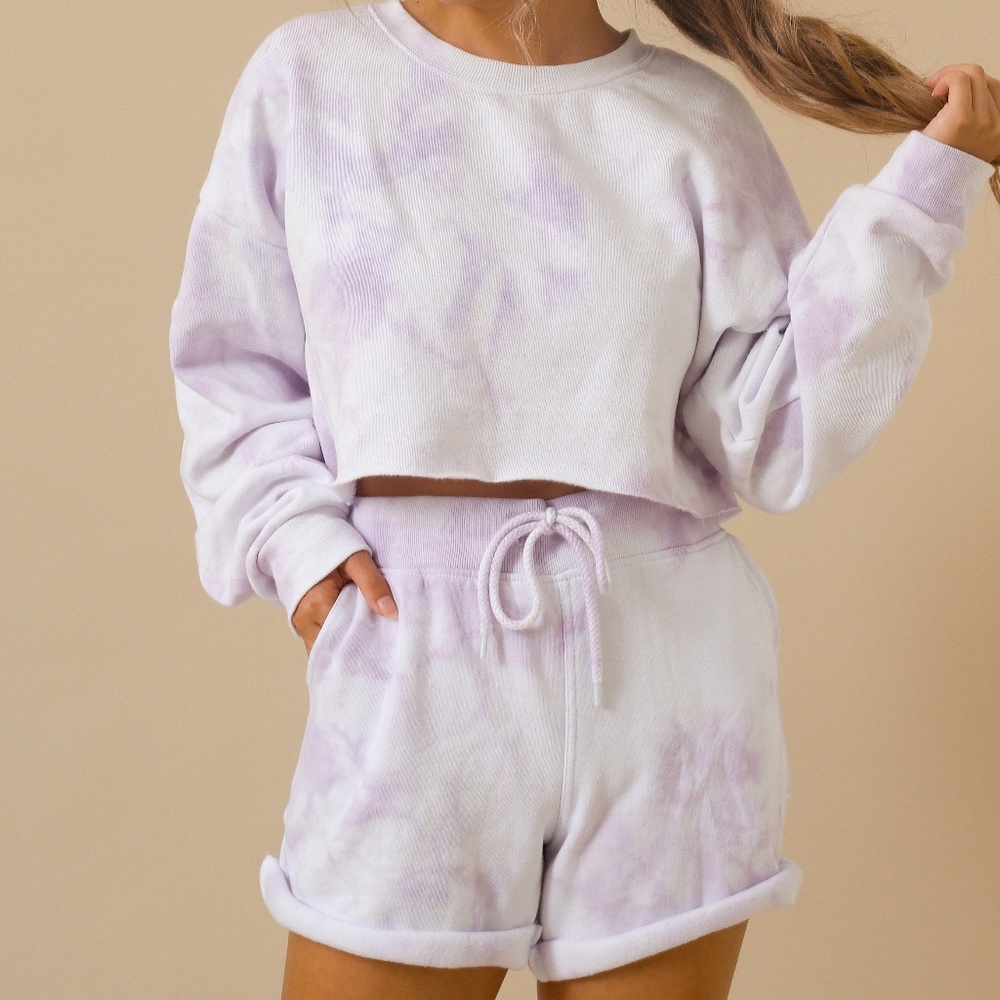 Lavender purple tie dye crop shorts